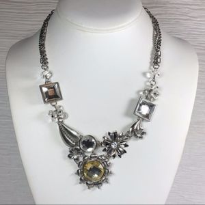 Geometric Floral Leaf Crystals Statement Necklace